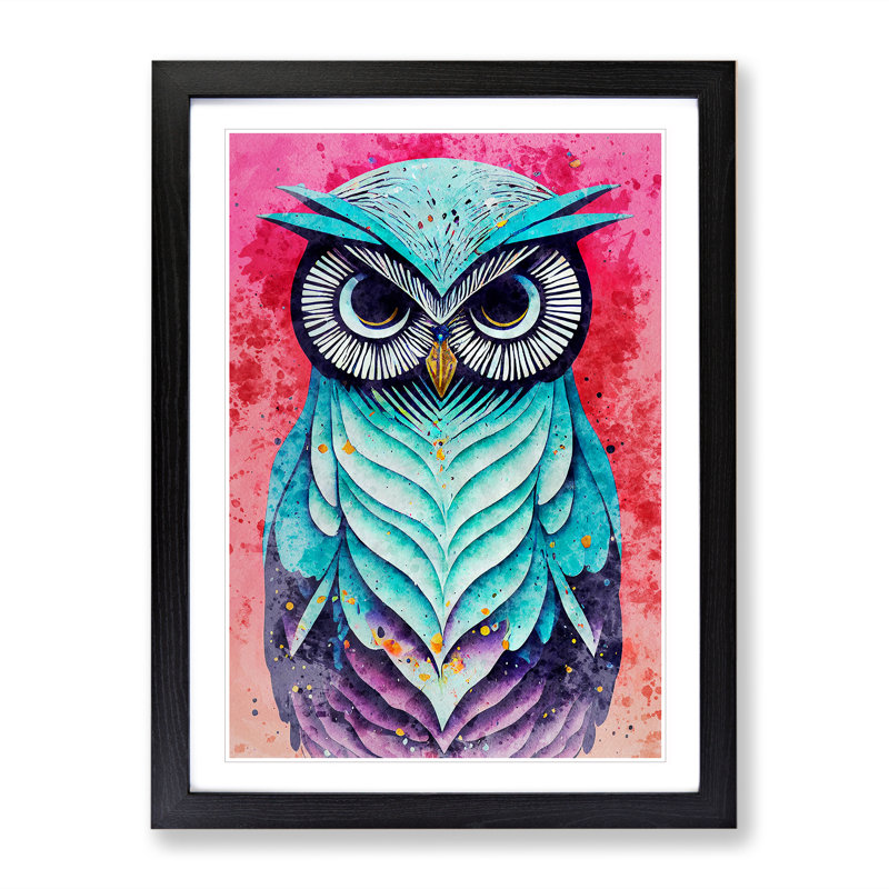 Owl - Single Picture Frame Painting, Black, 64cm H x 46cm W x 2cm D