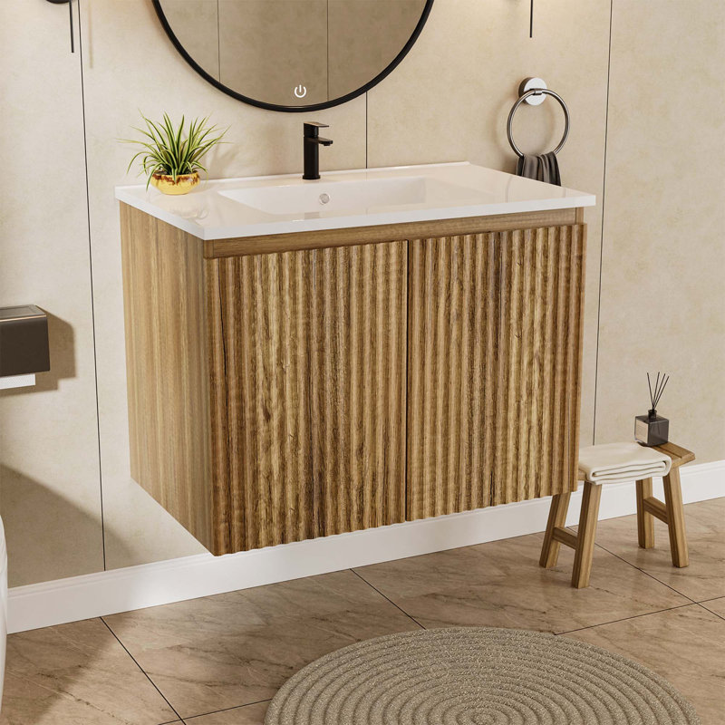 Armoire murale moderne de 30 pouces avec évier crème - Installation brevetée en 1 minute, peu encombrante et facile à assembler