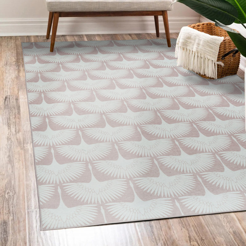 Tapis rose lavable Flock Petal, Rectangle 5 pi x 7 pi