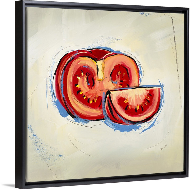 « picnic party iii », peinture sur toile, H 21,7 po x l 21,7 po x p 1,75 po, Cadre flottant noir