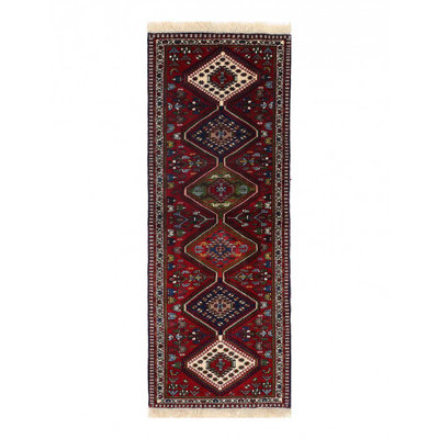 Tapis de couloir unique en laine 2 pi 1 po x 6 pi 4 po Dhulin - rouille, beige, bleu, olive