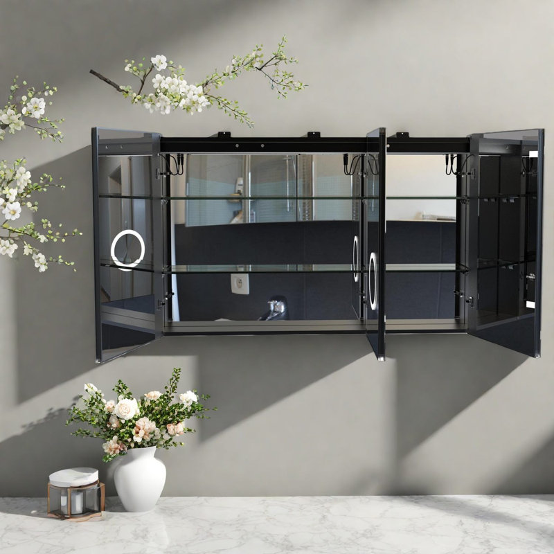 Armoires à pharmacie à DEL avec rangement, miroir de salle de bain moderne en aluminium de 47 pouces