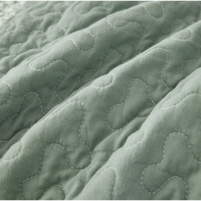 Sage/Green/Beige Patchwork Pre-Washed Cotton Quilt Set, King Quilt + 2 King Shams
