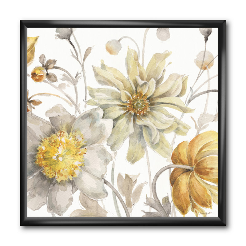 «Fields of Gold Watercolor Flower V», reproduction d'art sur toile encadrée, H 16 po x l 16 po x P 1 po, Cadre noir