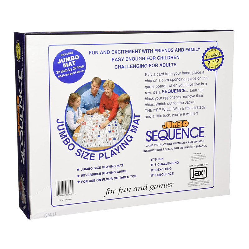 JAX Sequence Jumbo Edition with Deluxe Playing Mat, 104 Cards, And 150 Chips