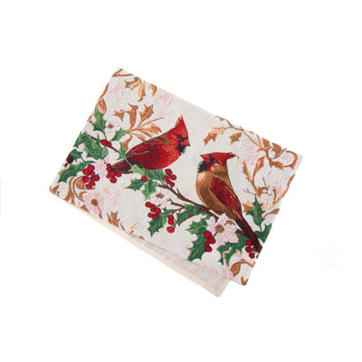 Tapestry Table Runner Cardinals on Holly 54"
