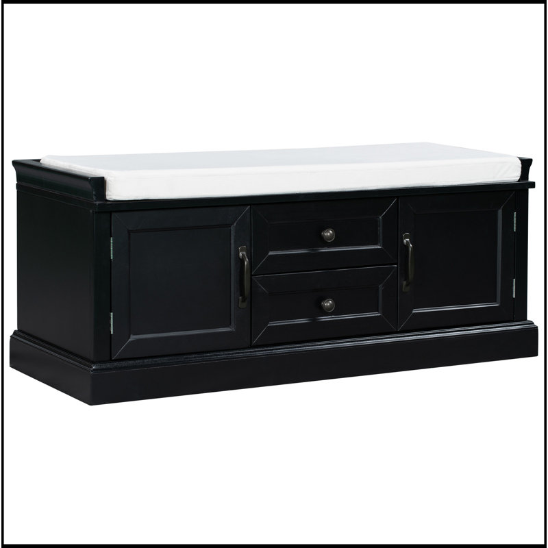 42.5" Wide Shoe Storage Bench With Cushion Storage Bench with 2 Drawers and 2 Cabinets, Black