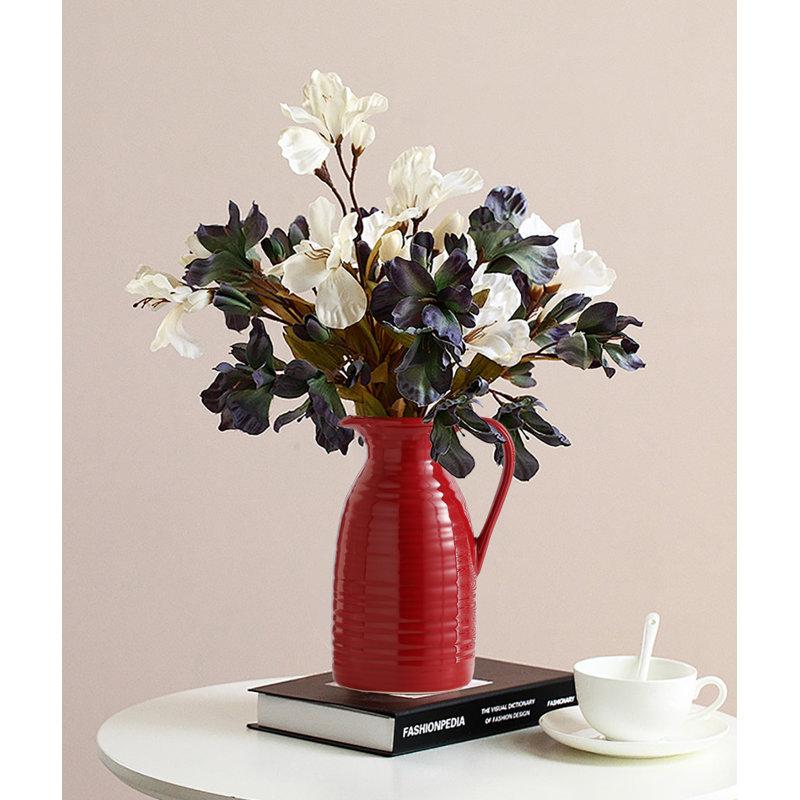 Farmhouse Pitcher Vase,Ceramic Decrative Pitcher Vase, Red