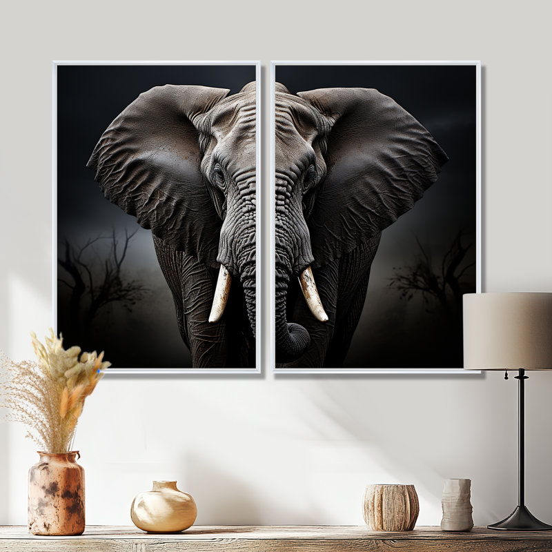 Éléphant Silent Majesty III - animaux, ensemble d'éléphants, ensemble de 2, 36" H x 48" W, Impression encadrée flottante