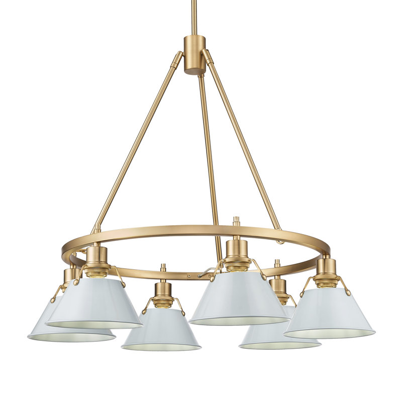 Felda 6 - Light Steel Dimmable Cone Chandelier, Brushed Champagne Bronze, Dusky Blue
