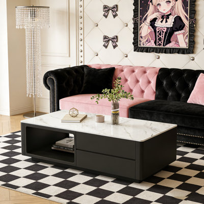 Table basse légère de luxe avec plateau en ardoise et tiroir