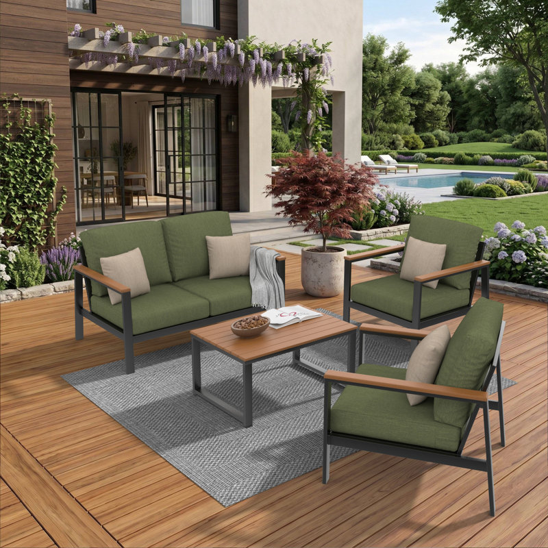 Ensemble de conversation avec causeuse 4 pièces Sommerfield avec coussins Sunbrella®, Green, Brown