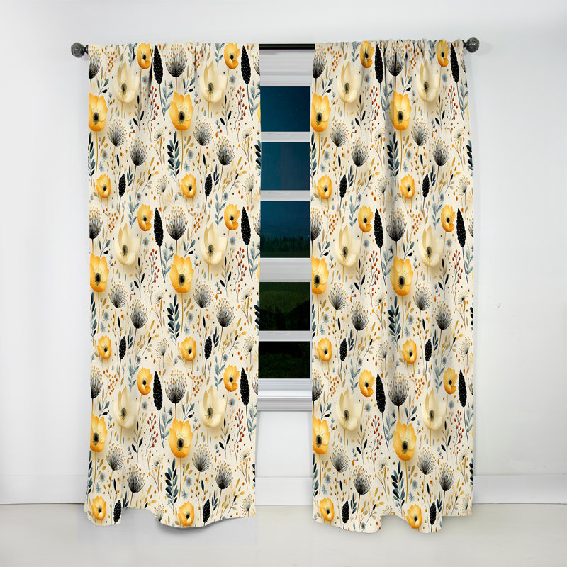 Neutrals Beige Flowers Boho Pattern I - Bohemian Curtain - Velvet Room Darkening - 1 Panel, 52" W x 90" L