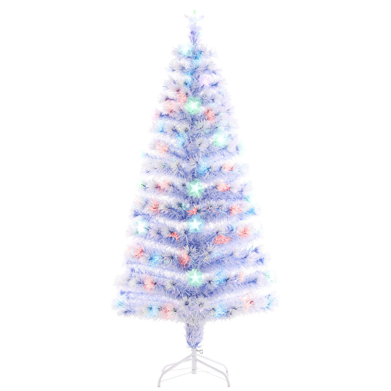 Sapin de Noël artificiel pré-éclairé de 5 pi de hauteur avec branches réalistes, lumières DEL multicolores, fibre optique et 180 pointes