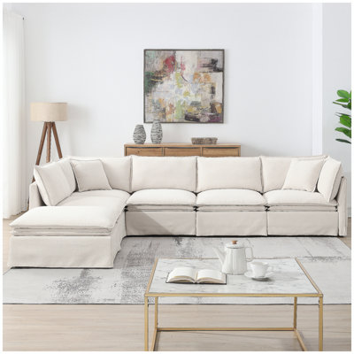 125.5'' Modular Sectional Sofa with Movable Ottoman,6-seat L pholstered Indoor Furniture, Wide Seat ,Free Combination, Oversized Chenille Sofa for Living Room & Apartment,2 Colors