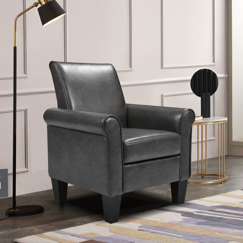 Deundria Comfy PU leather Upholstered Accent Chair, Gray Leather