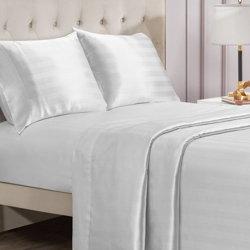 Juicy Couture Silky Satin Damask Sheet Sets, White, Twin Sheet Set
