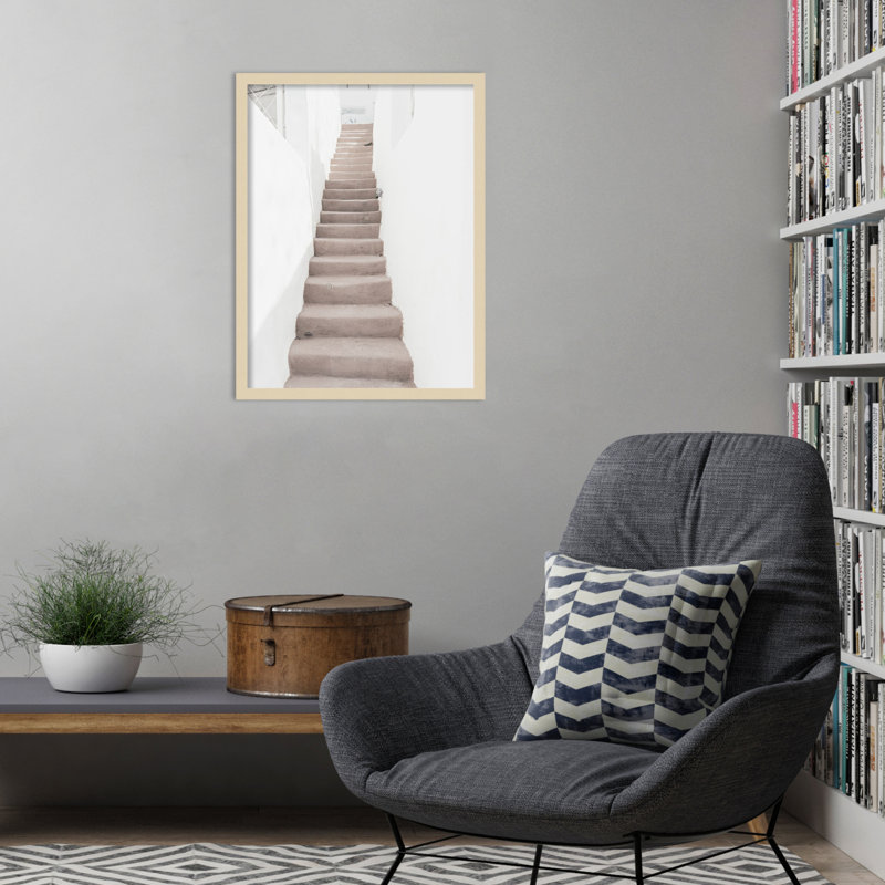 «Ascendant Santorini Stairs» par Bella Eve, impression sur bois encadrée, H 25 po x l 19 po