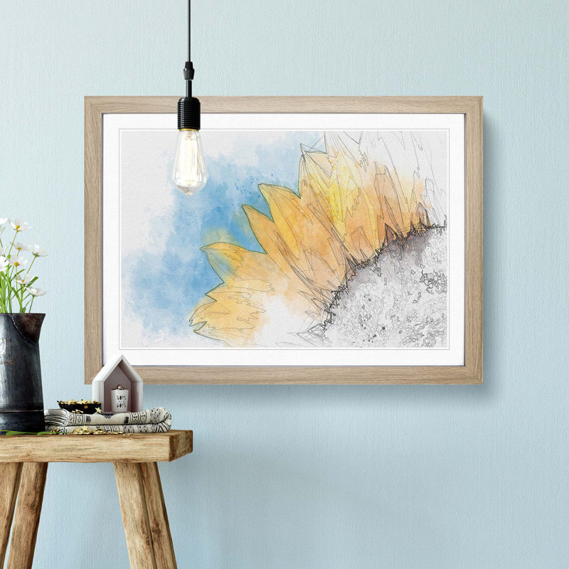 Sunflower at the End of Summer in Abstract - Framed Print, 27cm H x 36cm W x 2cm D, Oak Framed