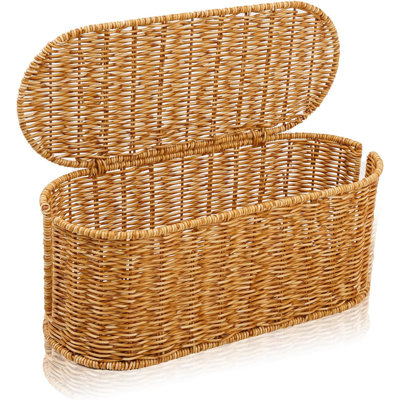 Cable Management Box, Handmade Rattan Cable Organizer, 2 Open Slots Cords Hider Box, Under Desk Cord Organizer For Computer Router USB Hub & Power Strip, Patent Pending, 15.9" X 6.5" X 6.5", Natural