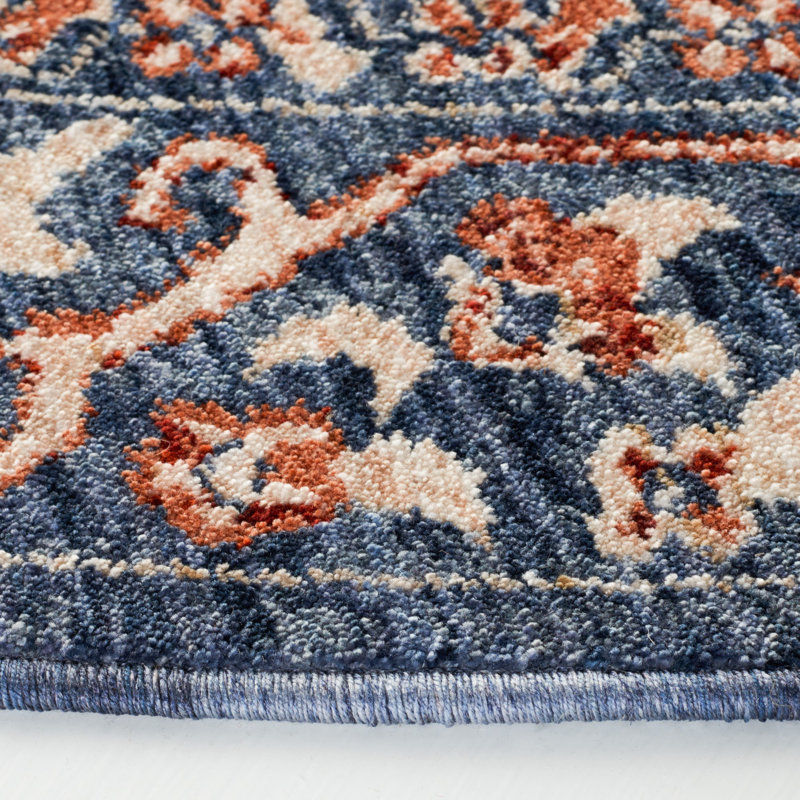 Tapis bleu marine en polyester tissé à la machine Ralph Lauren Belvoir, Rond 6 pi 7 po