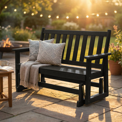 46-inch All-Weather HDPE Outdoor Glider Bench with Back for Weatherproof Poly Lumber Garden Seating for Balcony Porch & Park