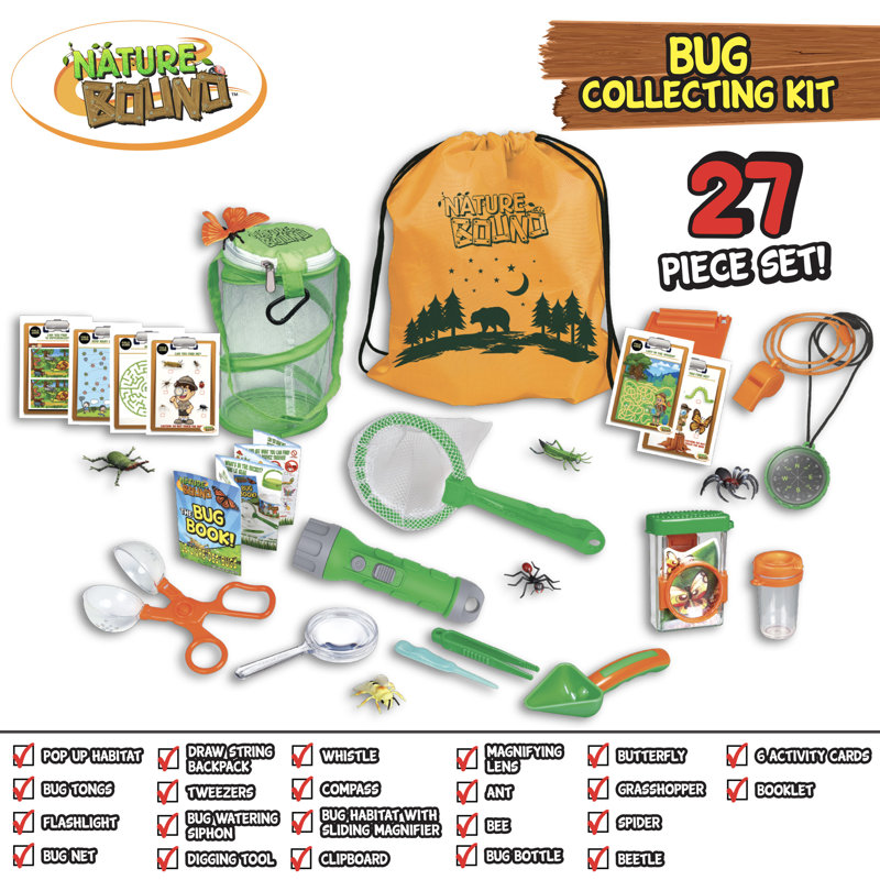 Nature Bound: ensemble de ramassage d'insectes - ensemble de 27 insectes-insectes, jouet Catch-Observe-Apprendre-Relâcher, Explorateur et équipement de navigation, Sac de transport, 3 ans et plus