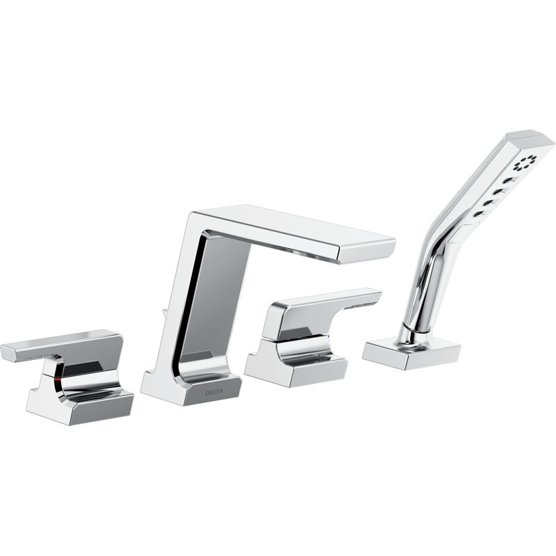 Pivotal Double Handle Deck Mounted Roman Tub Faucet Trim with Handshower, Chrome
