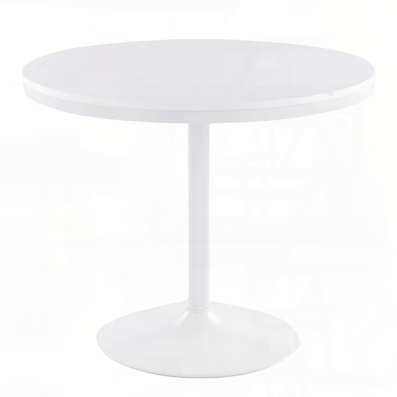 Table de salle à manger industrielle - Base en acier blanc et plateau en bois blanc, H 29,75 po x L 36 po x l 36 po, Blanc