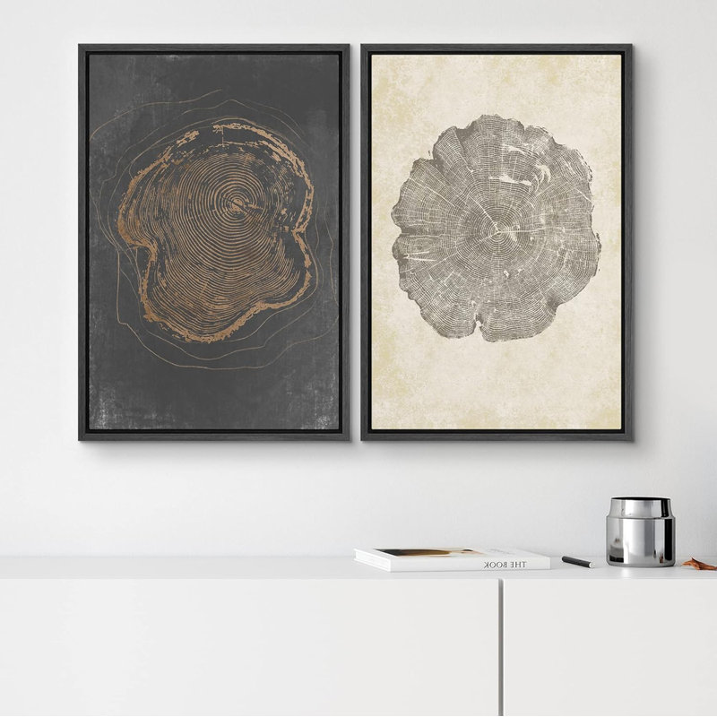 «Pastel Grungeest Tree Rings», 2 pièces, H 24 po x l 16 po, Noir