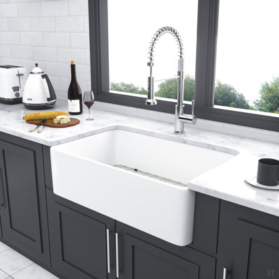 33 Farmhouse Sink - 33 x 20 x 10 Inch Kitchen Sink Apron Front Porcelain Ceramic Single Bowl Farmer Sink Basin