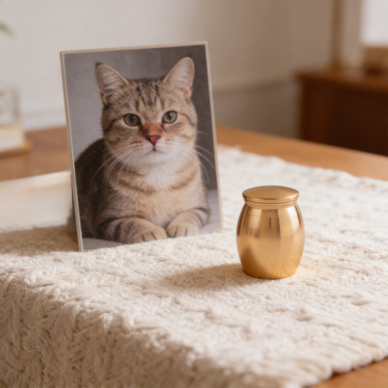 Mini Sealed Pet Cremation Urn, Gold, Gold