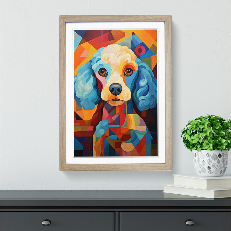 XYZ-FRM-V1223-5264 Poodle Cubism No.2 1 Piece Single Picture Frame Wall Art, 64cm H x 46cm W x 2cm D, Oak