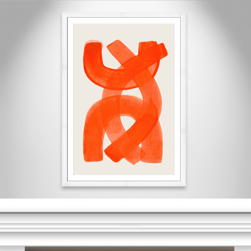«Orange Strokes Print» par Haniff, L 35 po x H 49 po, Blanc satiné, Imprimé mat