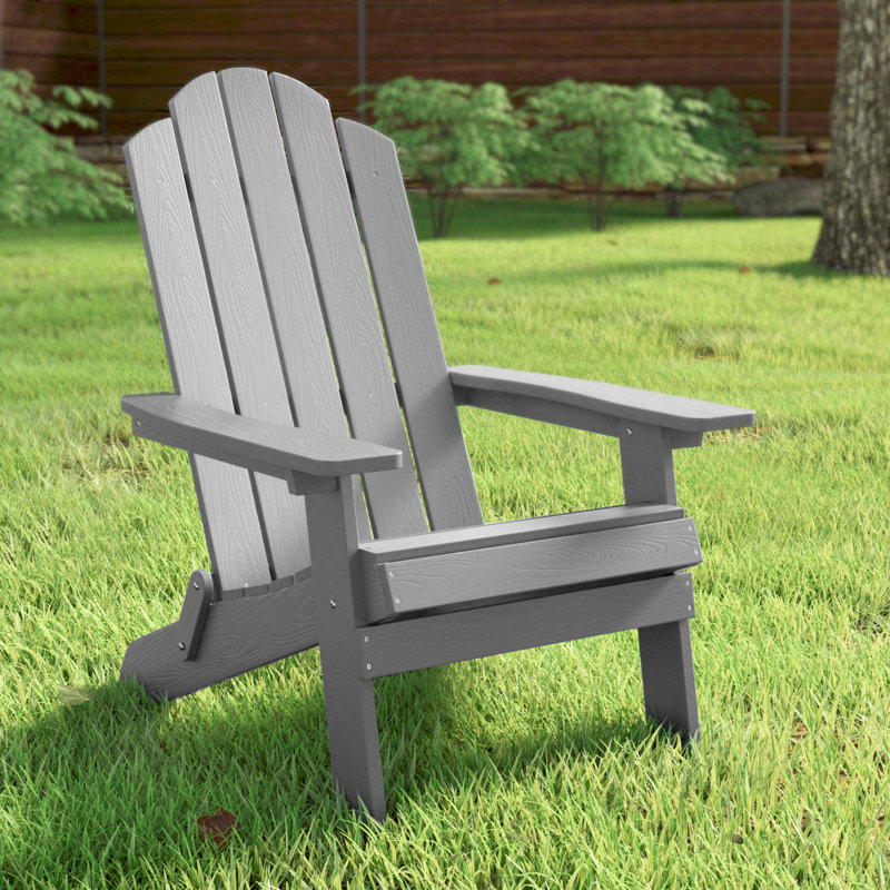 Loganne All Weather Outdoor HIPS Plastic/Resin Folding Adirondack Chair Fire Pit Chairs Oversized Patio Chair, Gray