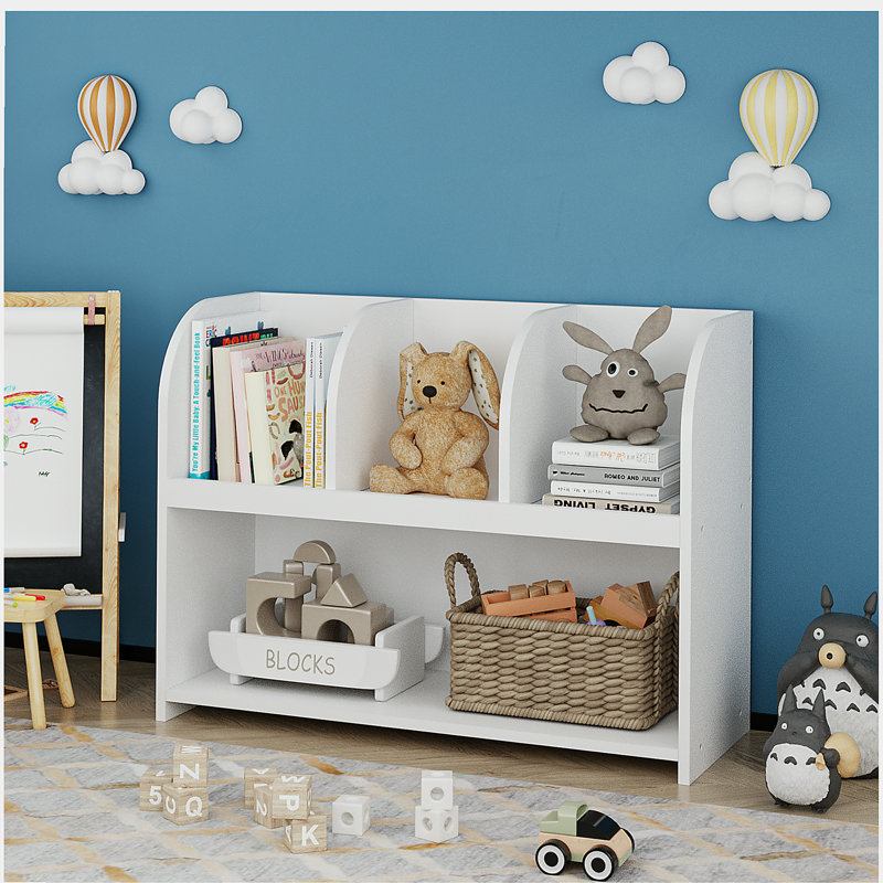 Bibliothèque de rangement avec 4 compartiments, étagère de rangement, support, tablette de rangement pour jouets, convenant à une chambre d'enfant, une salle de jeux, une chambre de bébé