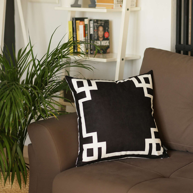 Geometric Grey and White Polyester Throw Pillow Cover