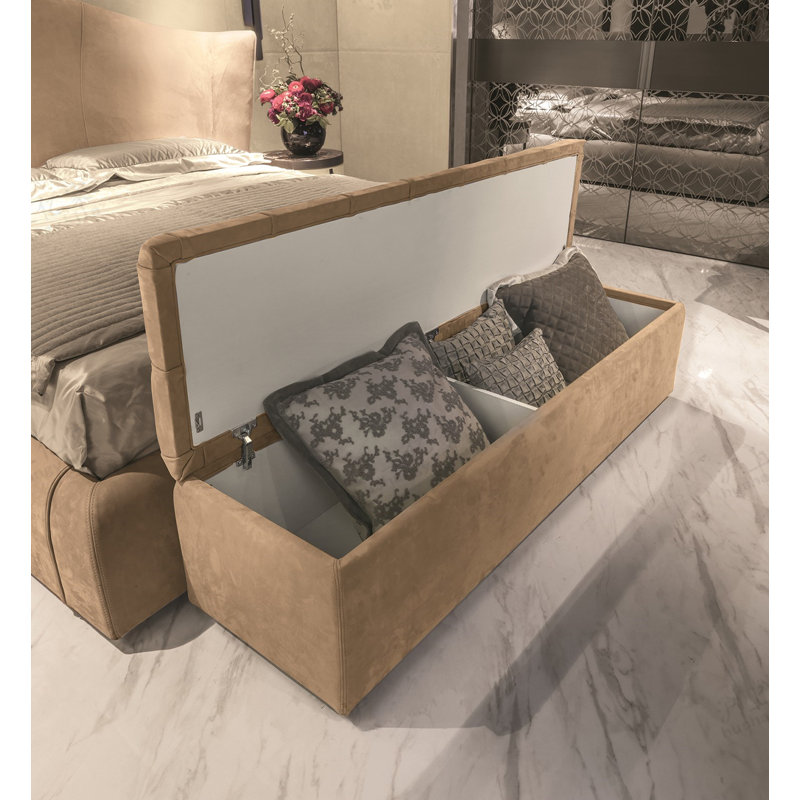 Tufted Suede Fabric Solid Wood Storage Ottoman