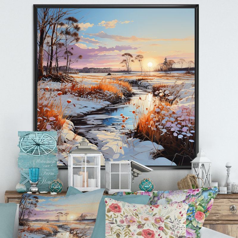 Prayies Winter Scenery Country Charm sur impression sur toile, Cadre flottant noir, H 36 po x l 36 po x P 1,5 po