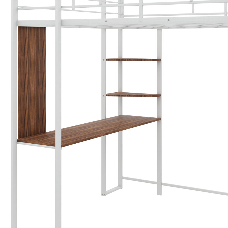 Lit mezzanine pour enfants avec 2 tablettes et 1 bureau Gatland, Double, Blanc / brun