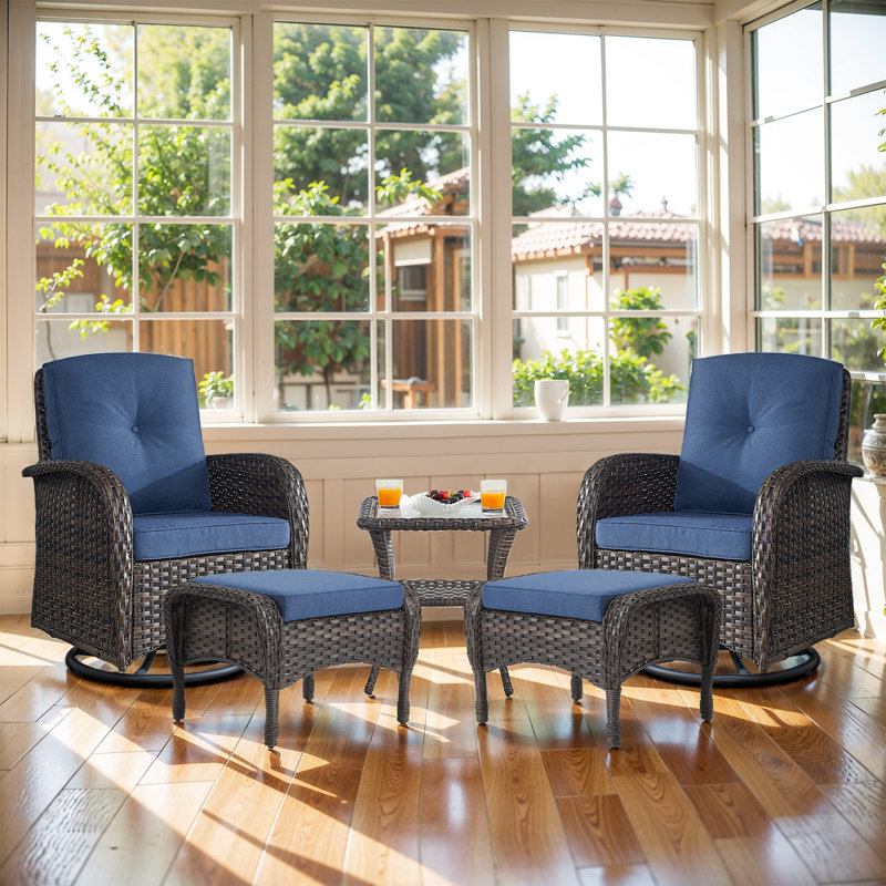 Fauteuil oscillant d'extérieur en osier Gaetanino, Bleu, Brun