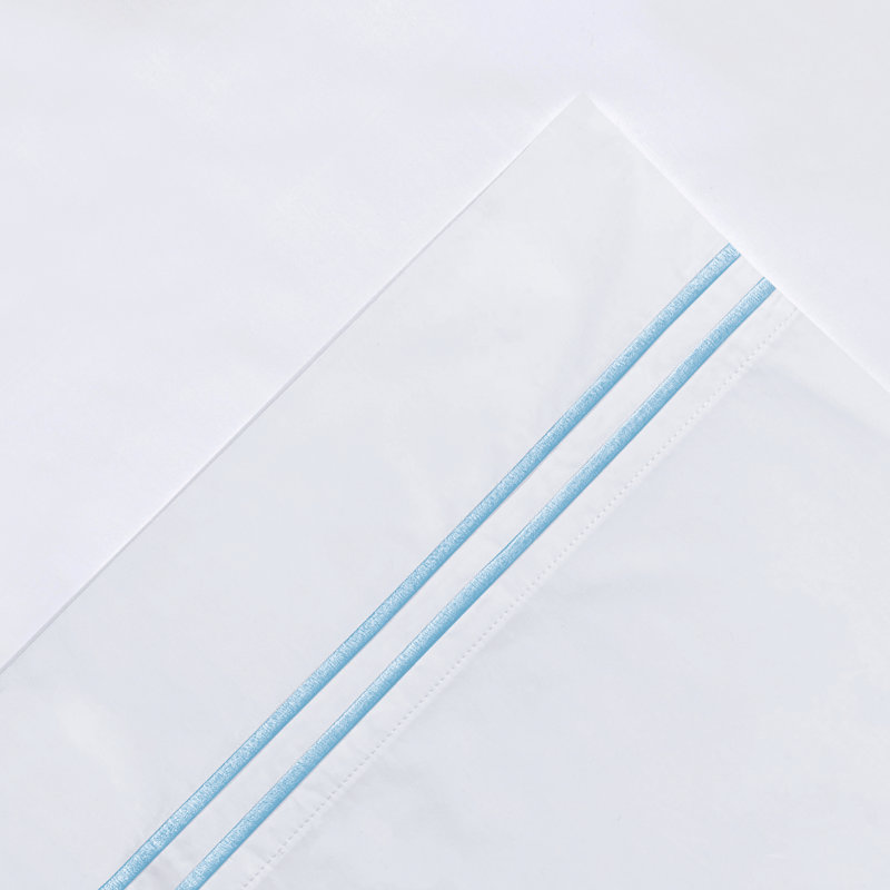 Pointehaven 300 TC Percale 100% Long Staple Cotton Double Satin Stitch Oversized Sheet Set, Blue/White, King Sheet Set