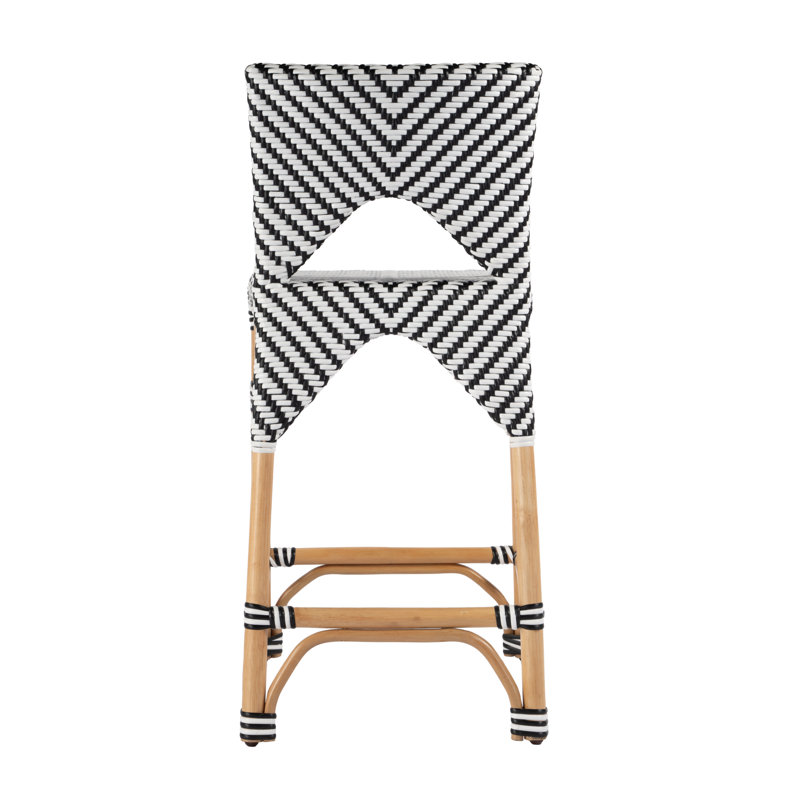 Creanly Rattan  Counter Stool, Black/White