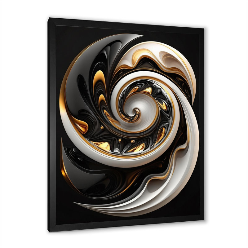 Or et noir vitrail spirale I - reproduction sur toile, H 32 po x l 24 po x P 1 po, Cadre photo noir