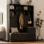 Portemanteau moderne 70 po avec banc rembourré, armoire à chaussures et porte-manteaux ON-TREND, organisateur de vestibule avec 2 armoires et 3 tablettes, noir / blanc-119740872