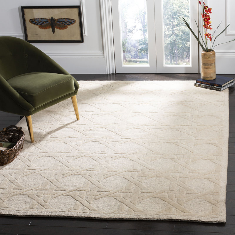 Tapis beige rectangulaire en laine noué à la main Jamie Drake, Ivoire ivoire, Rectangle 6 pi x 9 pi