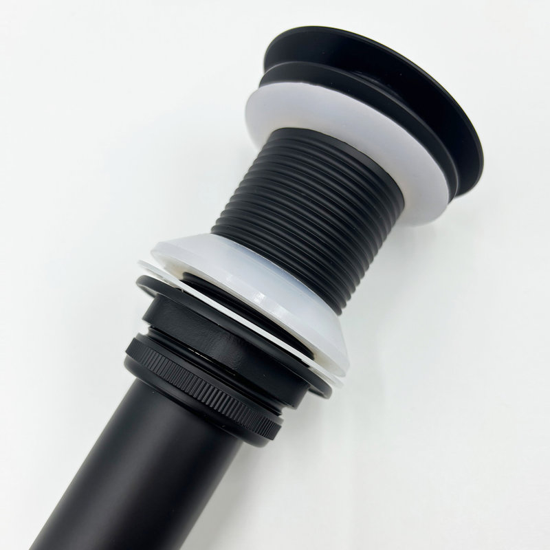 Robinet de lavabo pour salle de bain à poignée simple Waterfall Spout, noir mat, acier inoxydable avec bonde escamotable sans trop-plein