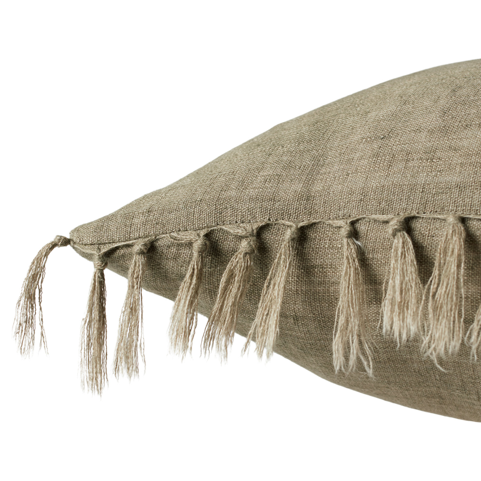 Sharron Tassels Linen Lumbar Throw Pillow, Sage, Polyester/Polyfill