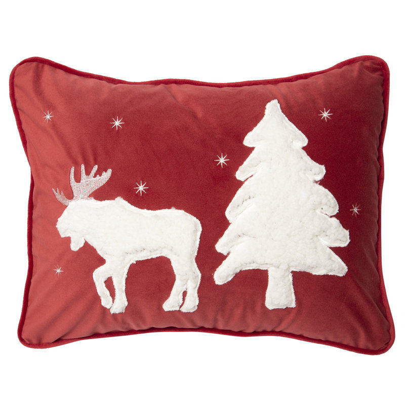 Red Moose And Snow Rustic Cabin Throw Pillow 16X20