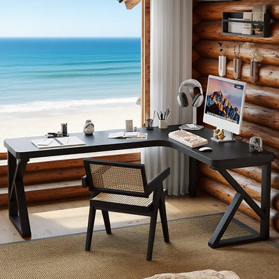 Bureau de coin en L en bois massif